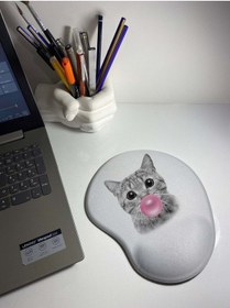 Resim Sakız Çiğeneyen Kedi Bilek Destekli Mouse Pad Mousepad 