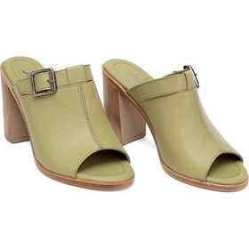 Resim Elit Koc17-03 Kadın Hakiki Deri Topuklu Terlik Yeşil Yeşil 