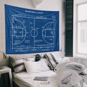 Resim Basketball Court Blueprint - Basketbol Sahası Duvar Örtüsü - 100 cm x 135 cm 