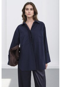 Resim Lacivert Çift Cepli Oversize Basic Gömlek Bcru-261306 Çok Renkli 