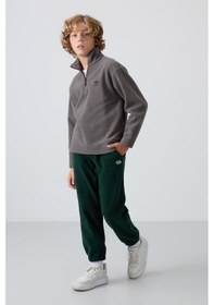 Resim Tommylife Tommy Life Çam Yeşil Kalın Yumuşak Dokulu Standart Fit Nakışlı Polar Erkek Çocuk Eşofman Alt - 11220 Çam Yeşili 