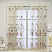 Resim 2 adet Glam Stil Çiçek Desenli Şeffaf Perdeler, Parlak Altın İplikle İşlemeli, Çubuk Cebi Üstü Perdeler, Polyester Voile Tül Pencere Perdeleri, Şeffaf Süslemeli Voile Paneller Tüm Mevsimler İçin 