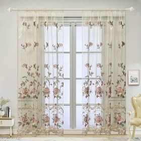 Resim 2 adet Glam Stil Çiçek Desenli Şeffaf Perdeler, Parlak Altın İplikle İşlemeli, Çubuk Cebi Üstü Perdeler, Polyester Voile Tül Pencere Perdeleri, Şeffaf Süslemeli Voile Paneller Tüm Mevsimler İçin 