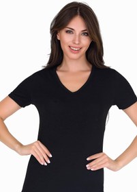 Resim Sensu Kadın V Yaka Basic T-shirt Siyah Renk Tsr1003 