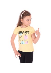 Resim Toontoy Kız Bebek Baskılı Bisiklet Yaka Kısa Kollu Tişört Sarı 