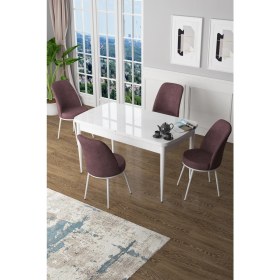 Resim Canisa Concept Canisa Zen Serisi Açılabilir Mdf Beyaz Mutfak Masa Takımı+4 Adet Sandalye (80 x 132 Cm) 