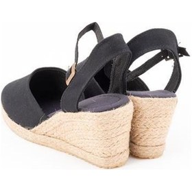 Resim Star Tombis Gerçek Elişi Topuğu Açık Bilekten Bantlı 5cm Dolgu Topuk Siyah Keten Hasır Espadril Handmade Siyah 