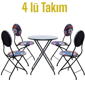 Resim Kehribar Desenli Metal Bahçe Takımı - 4 Sandalye + 1 Masa 