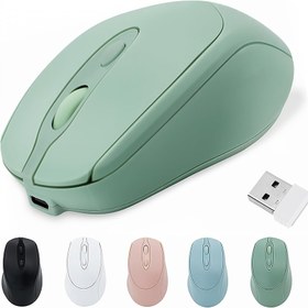 Resim Kablosuz Fare, Güncellenmiş Küçük Ergonomik Mouse, Şarj Edilebilir Pil 2.4G+Bt Çift Mod Bağlantı, USB Alıcı ile, PC Bilgisayarlar ve Masaüstü Bilgisayarlar için Uygun, Sessiz Tıklama Fonksiyonu ile 