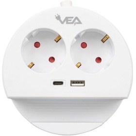 Resim Vea Ve-g1102c 2 Li Telefon Standlı Tutacaklı Priz Usb Li Type-c Girişli Uzatma Kablosu 1.5 Metre 