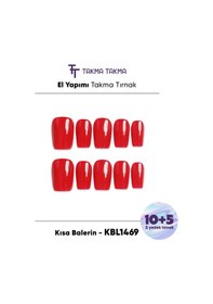 Resim 15'li Kırmızı Kısa Balerin Kbl1469 Tekrar Kullanılabilir El Yapımı Protez Takma Tırnak L 