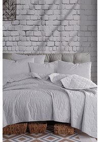 Resim Kapitone Yatak Örtüsü Seti Tek Kişilik Solid Gri Gri 