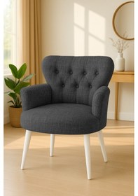 Resim Waterybrook Modern Keten Kumaş Berjer Ahşap Beyaz Demonte Ayaklı Tekli Koltuk - Antrasit Antrasit 