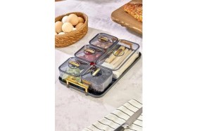 Resim Lidyahan Store Tepsili Lüx 5 Bölmeli 6 Parça Kahvaltılık Seti, Şık ve Fonksiyonel Akrilik Tepsili Lüks 5 Bölmeli Kahvaltılık Seti - Kahvaltı Keyfinizi Artırın! 