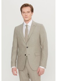 Resim Altınyıldız Classıcs Lımıted Edıtıon Erkek Bej Yünlü Slim Fit Dar Kesim Kırlangıç Yaka Kapak Cepli Esnek Takım Elbise 