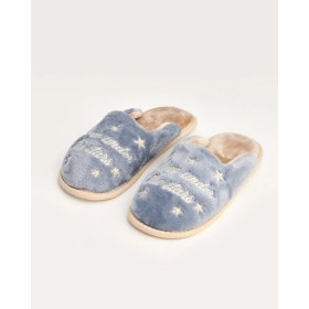 Resim MORİ- Yazılı Mavi Kadın Ev Terliği 