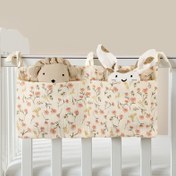 Resim 1 adet Çift Katmanlı Katlanabilir Beşik Depolama Düzenleyici - Şişeler, Saklama Malzemeleri ve Oyuncaklar için Peluş Hayvan Kulaklı Asılı Çanta ile Çiçek Desenli, Polyester Kumaş, Karışık Renkler 