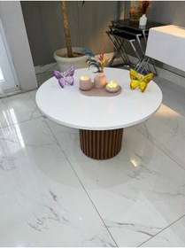 Resim MatBeyaZ Bohem vernikli ayaklı Mdf orta sehpa ofis sehpa salon sehpa 72 cm üst çapı 42 cm yüksek 