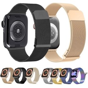 Resim Sones iOS Uyumlu Watch Se 2022 44mm Milan Çift Manyetik Çelik Hasır Watch Band 