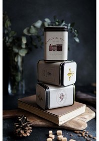 Resim London Desenli 3'lü Kare Metal Saklama Kabı Seti, 7,5 X 7,5 X 10 Cm, 0,5 Lt 