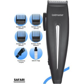 Resim GoldMaster Safari Kablolu AC Güçlü Motor Ayarlanabilir Sessiz Saç Sakal Kesme Makinesi 