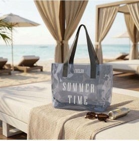 Resim Frelso Şeffaf Plaj Çantası Baskılı Kadın Beach Çanta Gri 