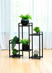 Resim Dekoratif Metal 6 Raflı Saksılık Katlı Dikey Saksı Standı Çiçeklik Bahçe Ve Balkon Dekoru Garden Siyah 