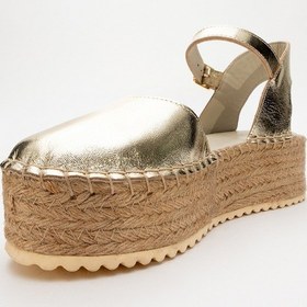 Resim Luvishoes Luvi Shoes Viba Altın Hakiki Deri Kadın Hasır Dolgu Taban Sandalet Altın 