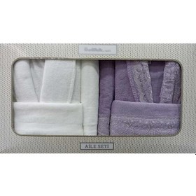 Resim Özdilek Fidelya Aile Bornoz Seti Krem Lila 