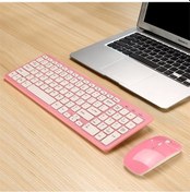 Resim Mld-568 Ofis Oyun Sesini Kapatma Kablosuz Mouse Klavye Seti Pembe 