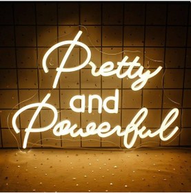 Resim Neon Duvar Yazısı "pretty And Powerful" Neon Tabela 80x60cm Renkli 