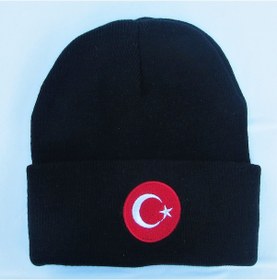 Resim Salarticaret Siyah Renk Bere Türk Bayraklı Kışlık Akrilik Bere 