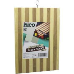 Resim Hobilinka 24 x 34 x 1.4cm Beyaz Çizgili Ahşap Bambu Kesim Panosu - Kesme Tahtası Metal Kulplu (4887) 
