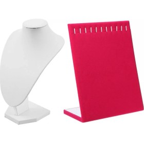 Resim Xiaxiaoer Adet Takı Sergisi: 1 Adet Portre Modeli Kolye Ekranı Fotoğraf Sahne Beyaz ve 1 Adet 11 Kanca Kadife Takı Rafı Küpe Bileklik Kolye Tutucu Ekranı, Gül Kırmızı (Yurt Dışından) 