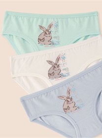 Resim natuline Kız Çocuk Organik Pamuklu Likralı Külot Just Be Rabbit Yourself Rabbit 6'lı Paket 