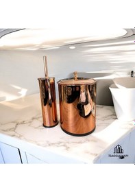 Resim İsaoğlu Yapı Bakır Çöp Kovası Bakır Banyo Fırçası Komple Set Bronz Metal Paslanmaz Vintage Tasarım Bakır 
