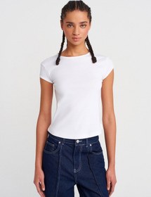 Resim Dilvin 31779 Bisiklet Yaka Basic T-shirt-beyaz Beyaz 