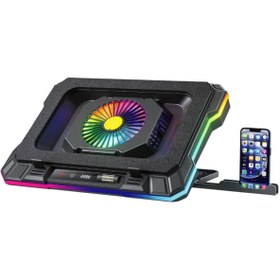 Resim E&D Collection Rever Gaming Laptop Notebook Soğutucu Stand Telefon Tutucu Stant 2200RPM RGB Işıklı Led Display 