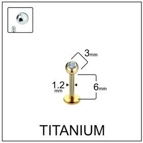 Resim %100 G23 Titanyum Tek Taş Kristal Top 3mm X 6mm X 1.2mm Altın Titanyum Labret Piercing Kırmızı 