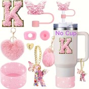 Resim 8 adet Silikon Dökülmeye Karşı Kupa Aksesuarı | 40oz ve 30oz Kupa için | Sopası Kapağı, Silikon Dökülmeye Karşı Tap, Silikon Bot, Harf Şans Zinciri, Sticker, Kalp saç tokası, Kalp Pompon Saç Topu Şansları | Noel Hediyeleri için Mükemmel 