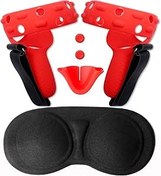 Resim HUAYUWA Yumuşak Silikon VR Dokunmatik Kumanda Kavrama Kapağı Seti Oculus Quest 2 için Uygun, 2 El Kayışlı 2 Kol Kapağı + 1 Burun Pedi + 1 Lens Toz Kapağı (Kırmızı) 