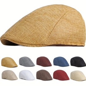 Resim Erkek Yazlık Nefes Alabilen Ördek Kafa, Boyacı Beret, Düz Renk Vintage Rahat Haberci Şapkası, Golf Sürücü Şapkası, %100 Polyester Örme, Rahat Dokuma 