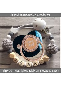 Resim Sahi Aksesuar İsimli Emzik Zinciri Ve İsimli Silikon Emzik 0-6 Ay Bezyı458 Açık Mavi - Petrol Mavisi 
