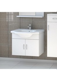 Resim Denko Akyazı 55 Cm Mdf Beyaz Banyo Dolabı Takımı + Boy Dolabı Beyaz 