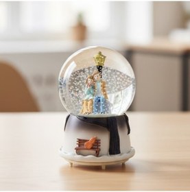 Resim Pilli Işıklı Müzikli Kar Küresi-kış Masalı Bankta Sevgili Figürlü Eğlenceli Masaüstü Biblo, Led Aydınlatmalı Dekoratif Hediyelik Kar Küresi 
