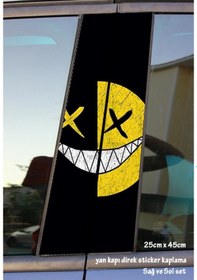 Resim Sarı Siyah Gülen Surat Sticker Yan Kapı Direk Kaplama 2li Sol Sağ Takım Yapıştırma 