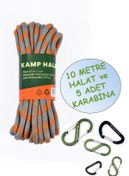 Resim intercamp 10 Mt. Kamp Halatı 5 Adet Karabina, Kamp Ipi, Çadır Halatı, Dış Mekan Halatı 