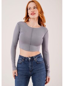 Resim Soonaksesuar Ters Dikişli Basic Antrasit Body Bluz Antrasit 
