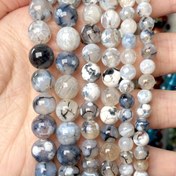 Resim 1 İplik 6mm-10mm Yaklaşık 37-61 Adet Gri-Beyaz İki Renkli Ateş Akıki Doğal Taş Boncuk Yuvarlak Aralayıcı Boncuk Takı Yapımı DIY Bilezik Kolye El Yapımı Aksesuarlar Yaklaşık 15 inç 