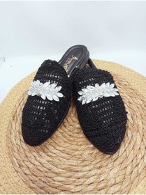 Resim AkınalBella Kadın Siyah Hasır Önü Taşlı Terlik 